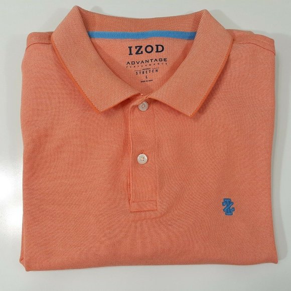 Izod Men's Orange Collared Natural Stretch Short Sleeve Polo Shirt Size L - Picture 10 of 11
